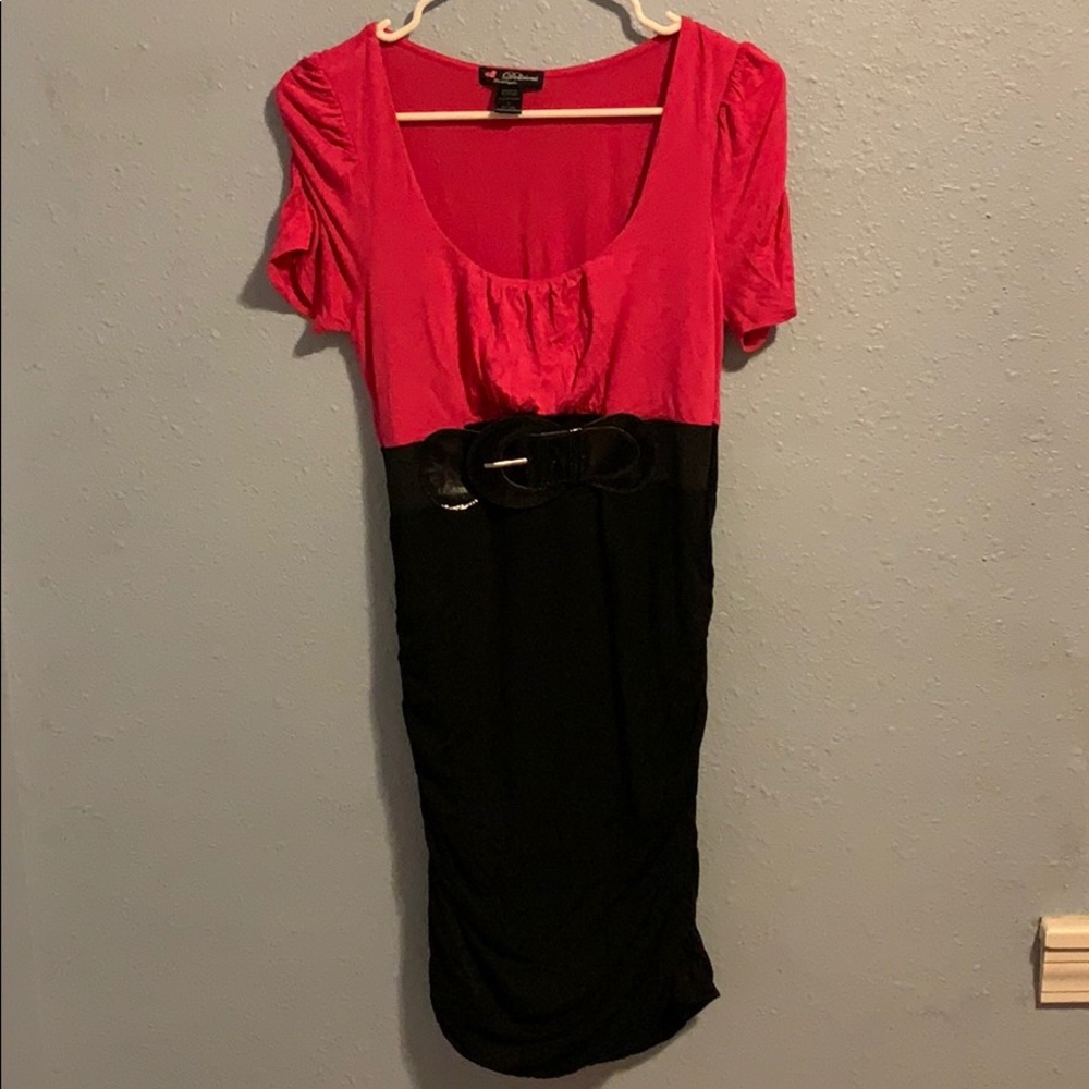 Pink and black form fitting dress